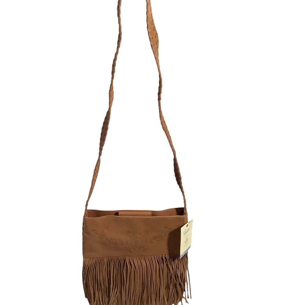 Fossil Vintage Tan Leather Saddle Fringe Bag Top Opening - Picture 2 of 11